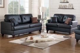 Black Top Grain Leather 2 Piece Sofa and Loveseat Set by Poundex F6876